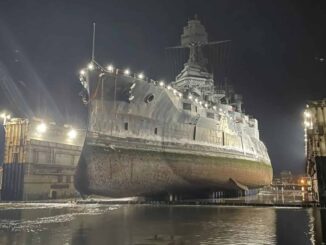 USS Texas in drydock