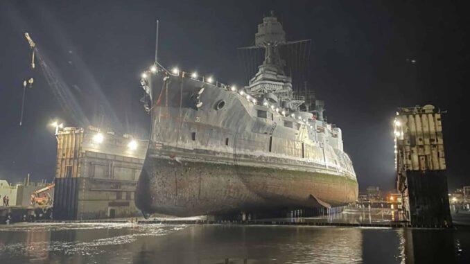 USS Texas in drydock