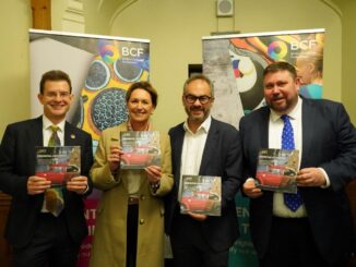 BCF CEO Tom Bowtell, BCF President Sharon Harte, Reception Sponsor Paul Scully MP and BCF Public Affairs Manager David Park at the House of Commons reception