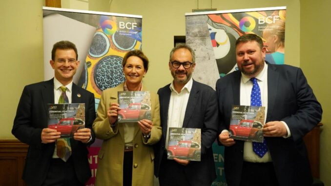 BCF CEO Tom Bowtell, BCF President Sharon Harte, Reception Sponsor Paul Scully MP and BCF Public Affairs Manager David Park at the House of Commons reception