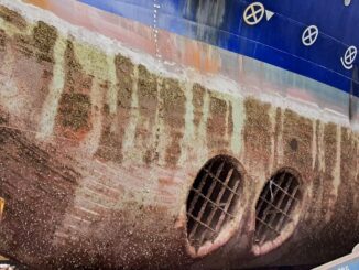 Fouling growth on a ship showing ship hull management is needed