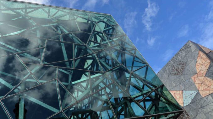The Federation Square atrium in Melbourne, Australia shoes galvanizing at its best