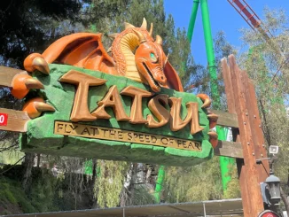 The repainted Tatsu roller coaster