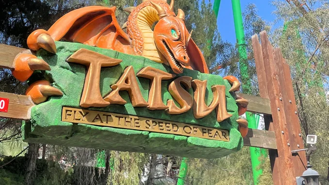 The repainted Tatsu roller coaster
