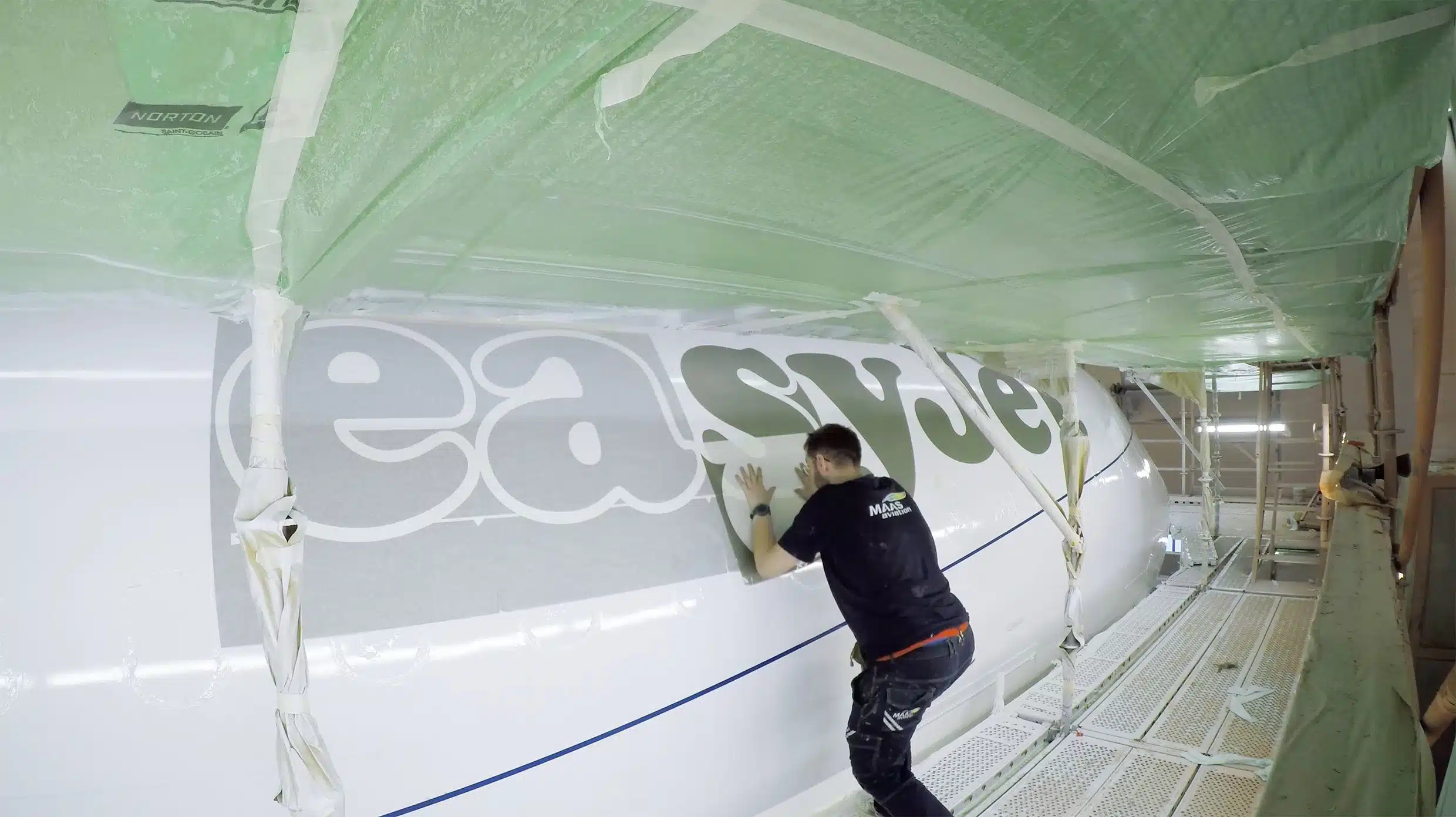 New state-of-the-art lower-weight paint being applied to easyjet's aircraft
